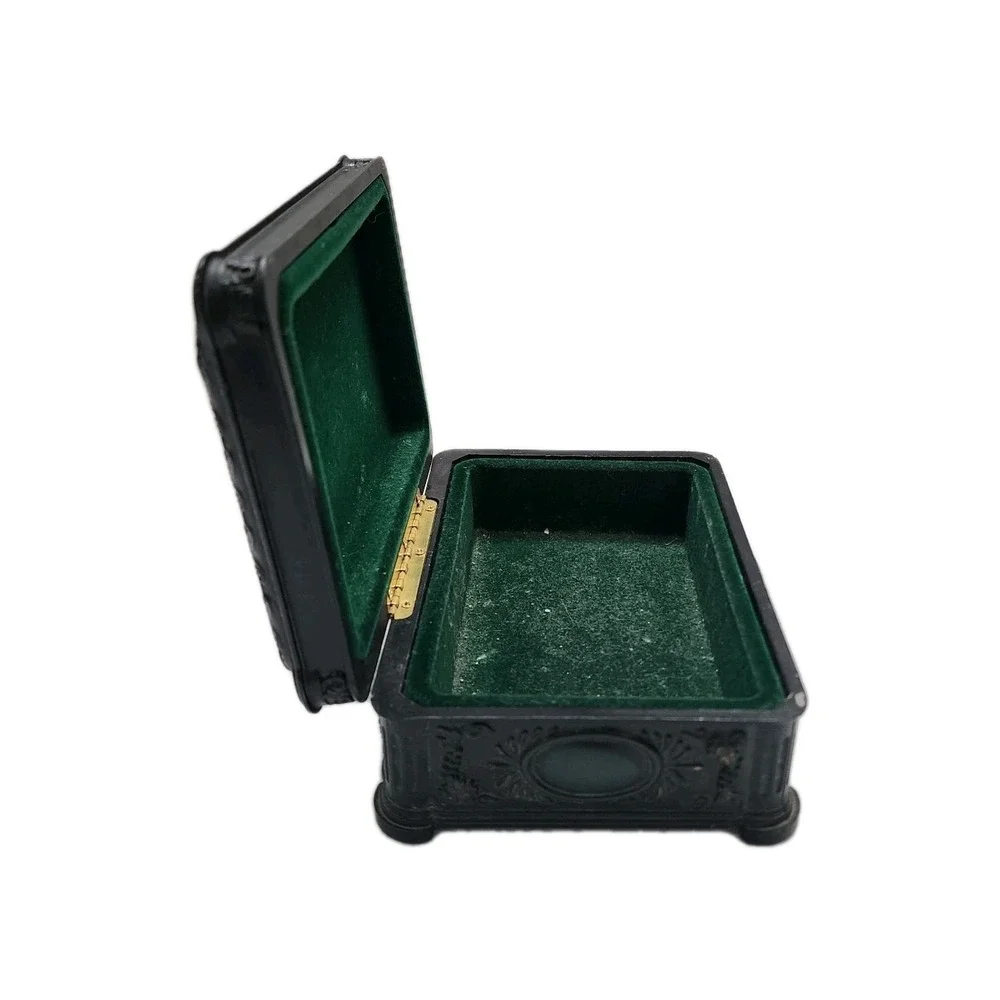 Trinket Box Vintage Ornate Mid Century Floral Embrossed Green Rose Embrossed